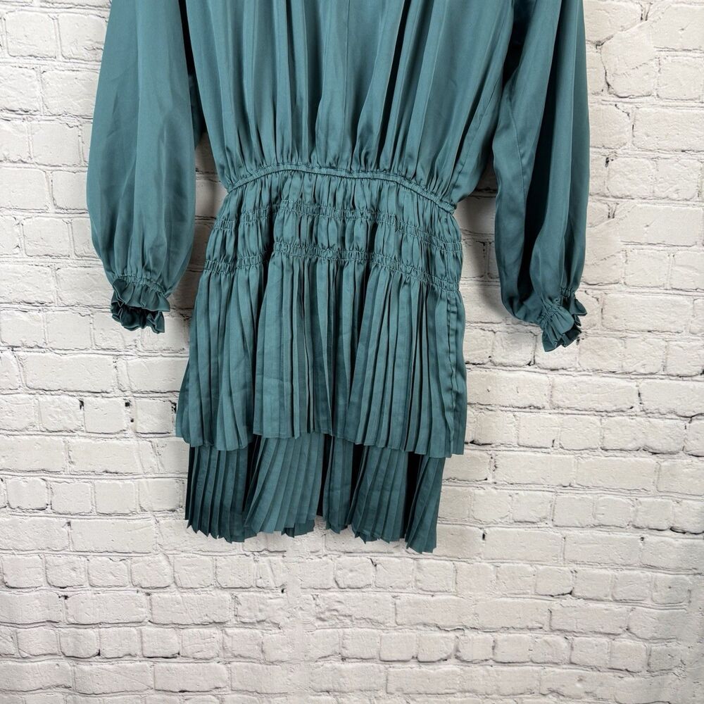 Reset By Jane Women Lana Dress in Teal Blue Size S Long Sleeves Pleated Feminine - Picture 5 of 13